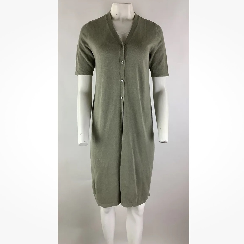 J Jill Sz XS Linen Blend Button Front Knit Shirt Dress Green Short Sleeve